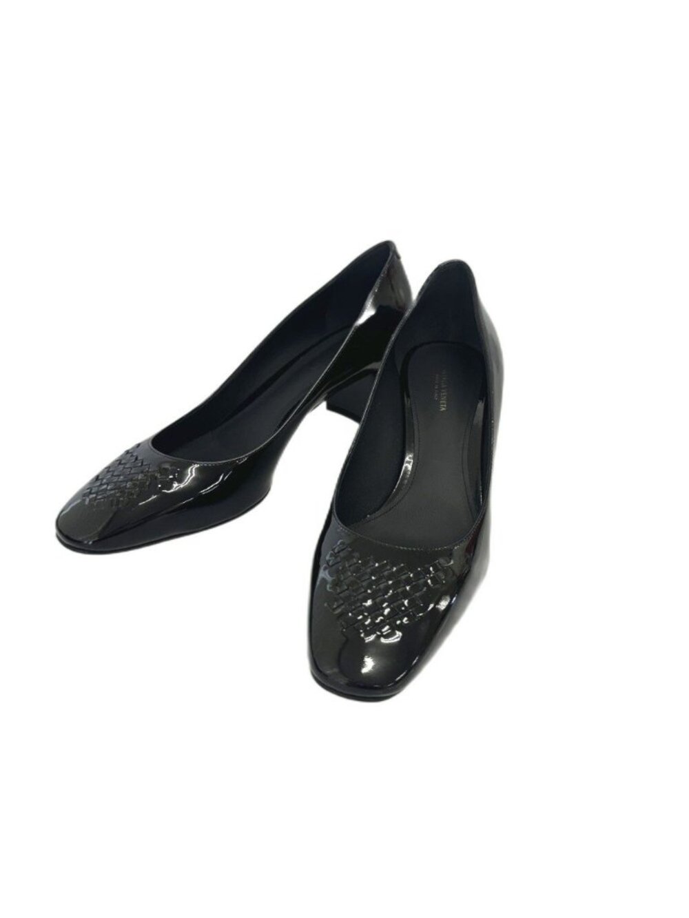 Bottega Veneta Scarpa Pelle S Cuoio Patent Leather Chunky Heel Pumps Black